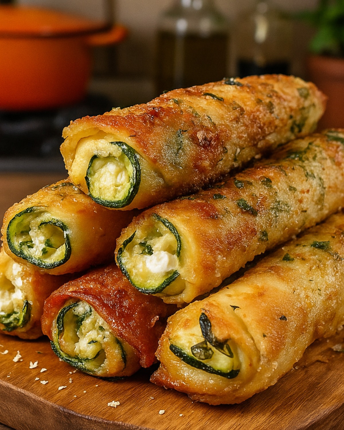 Traškūs cukinijų cigarai su feta ir mocarela (kepti)