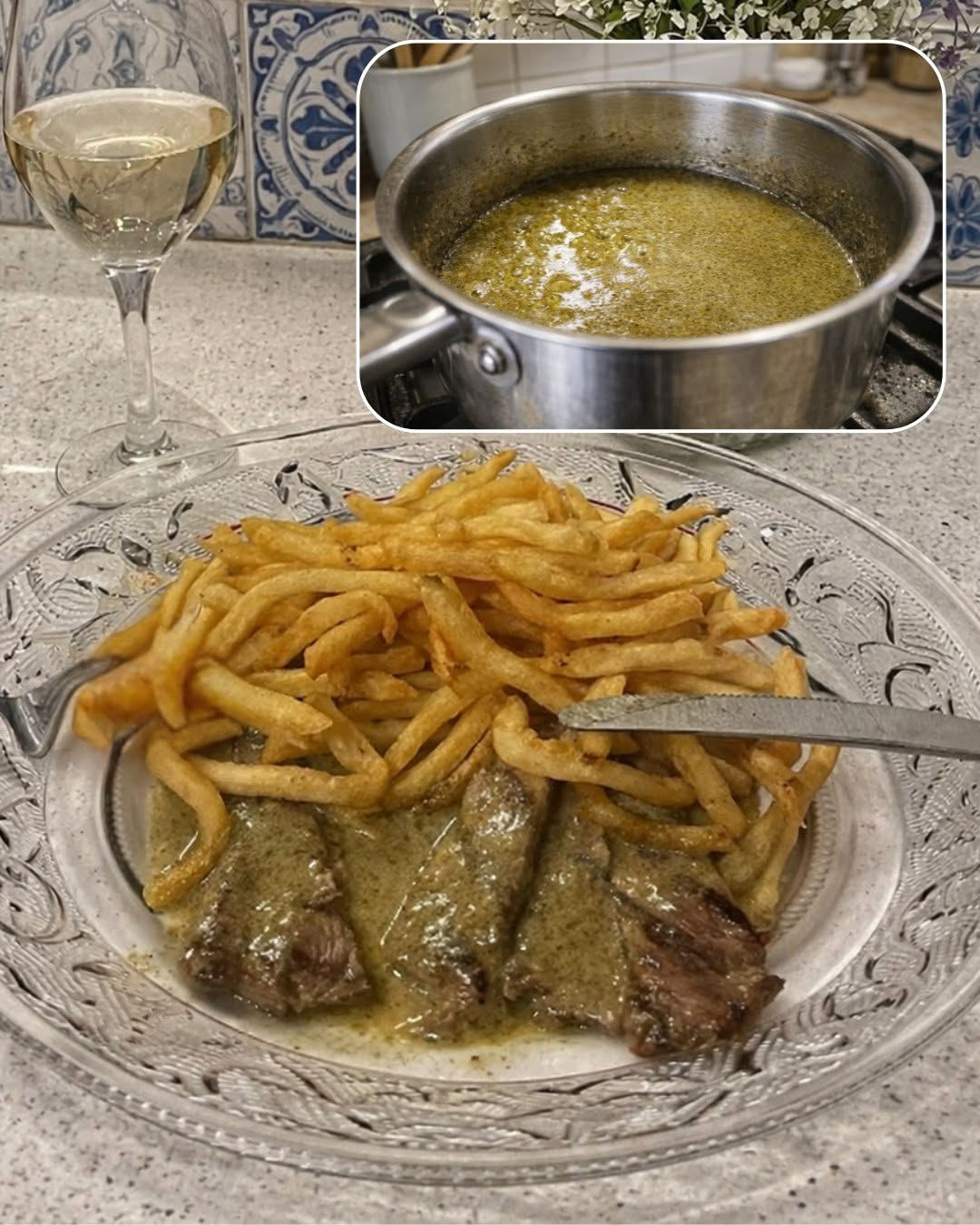 Ribeye kepsnys su slaptu padažu ir naminėmis bulvytėmis (Paryžiaus bistro stiliumi)