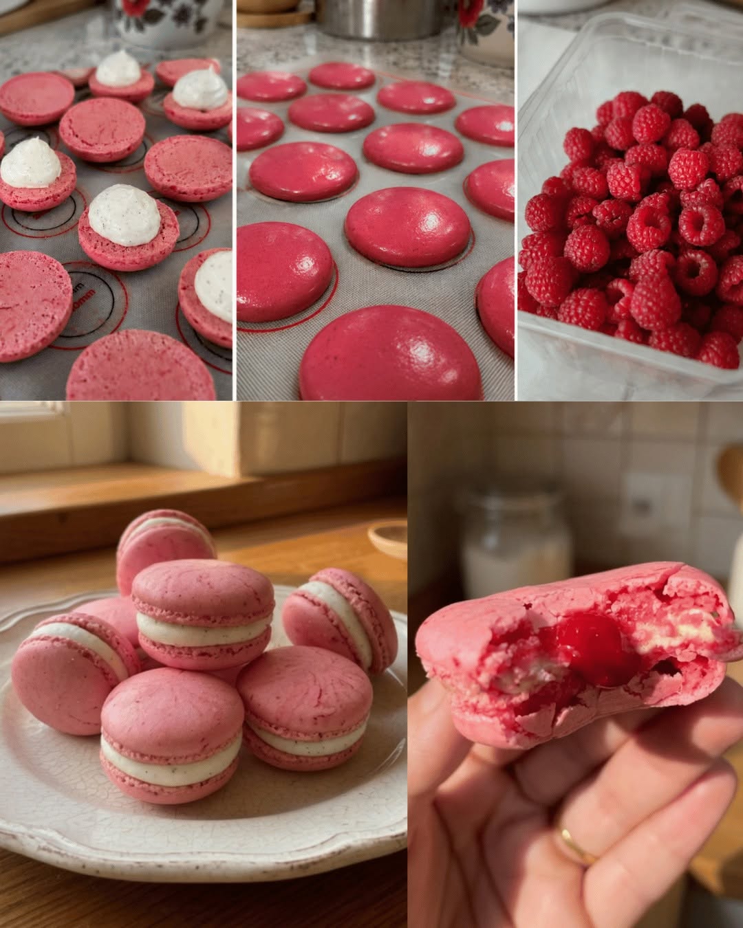 Vanilės ir aviečių makaronas (itališkas meringue ir itin kreminis namelaka)