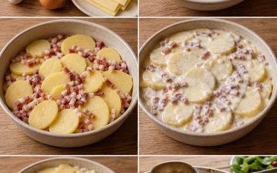 Bulvių gratinas su šonine ir lydytu sūriu
