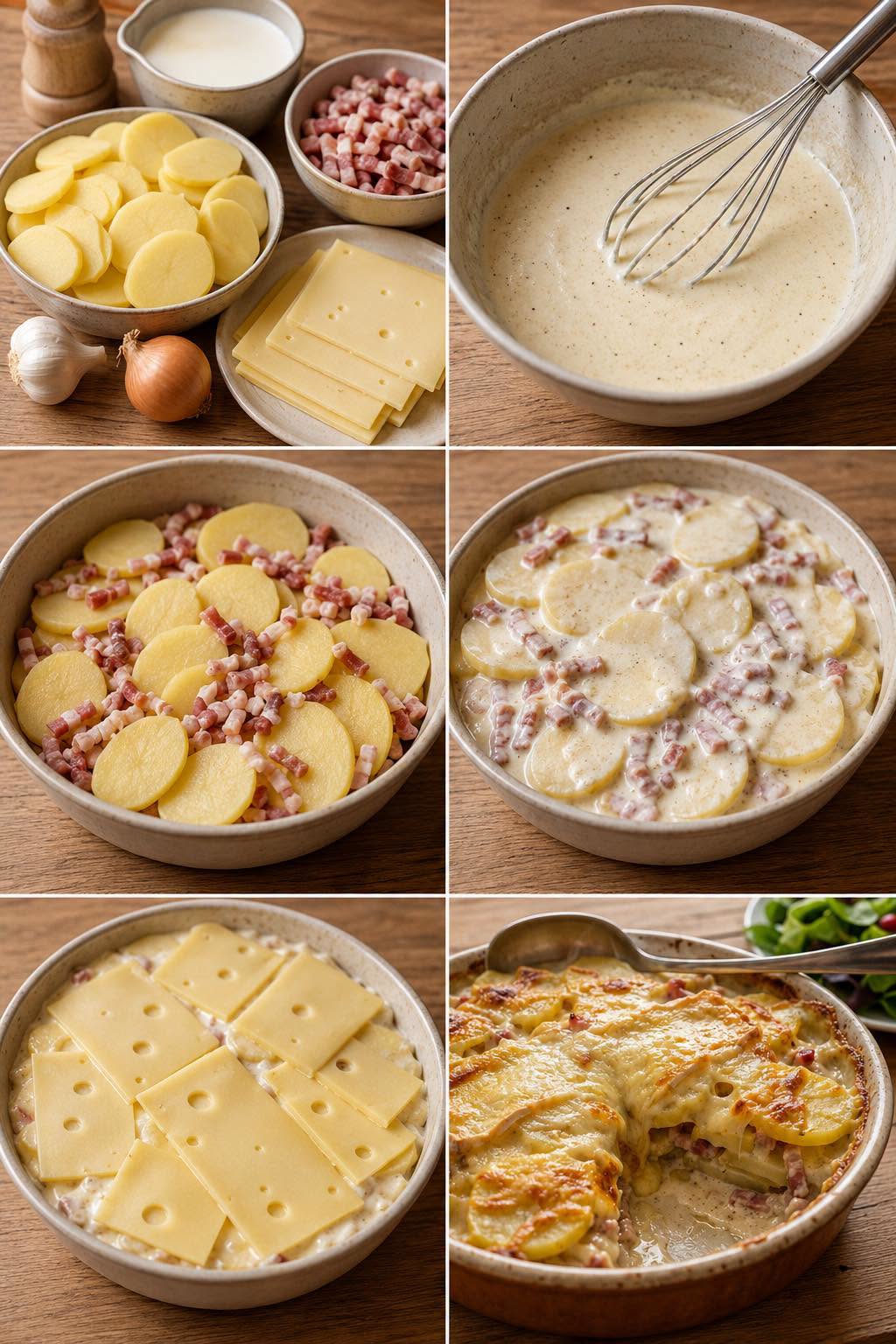 Bulvių gratinas su šonine ir lydytu sūriu