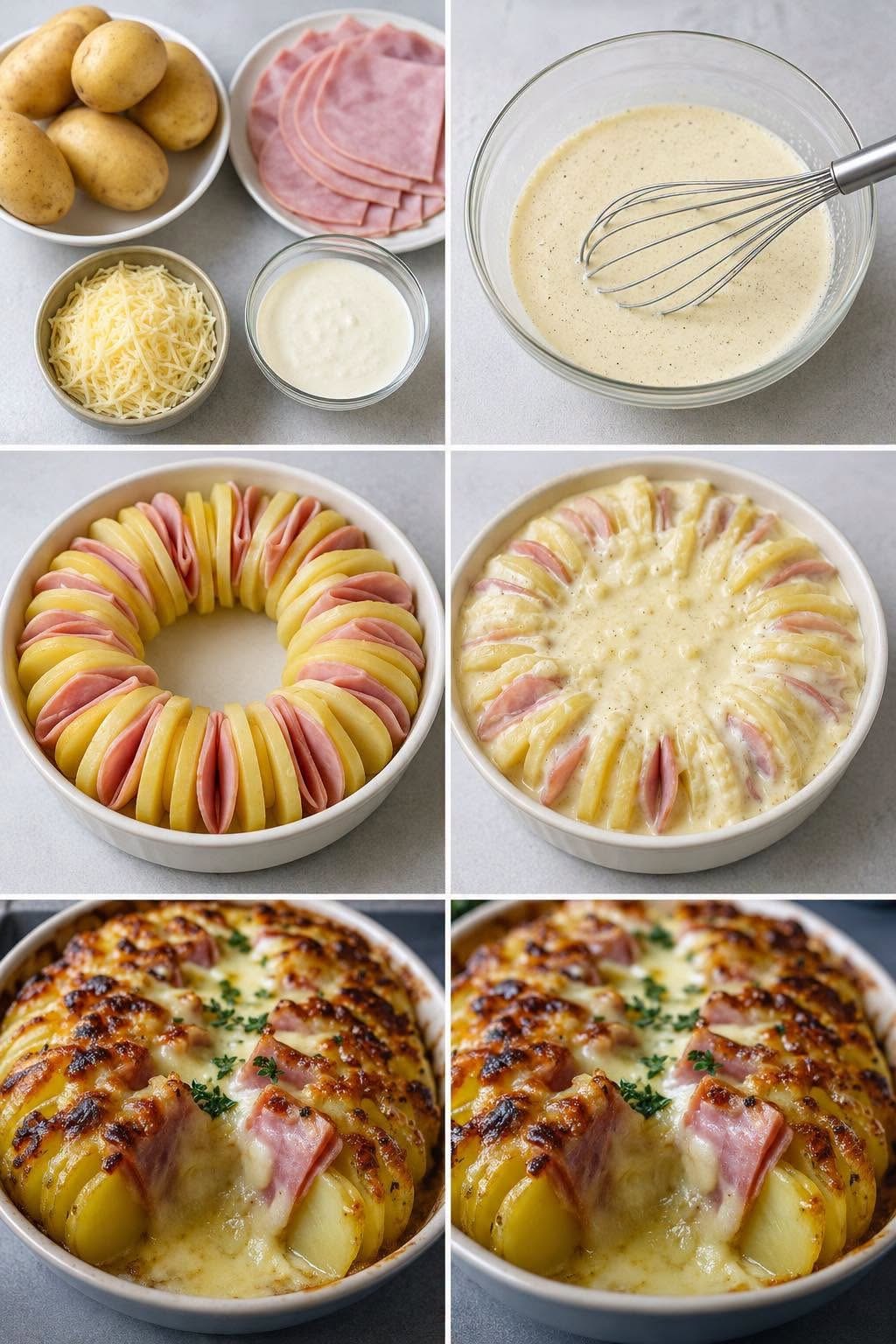 Bulvių gratinas su kumpiu ir lydytu sūriu