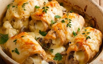 🧀Įdaryta vištiena su grybais ir lydytu sūriu, kepta orkaitėje
