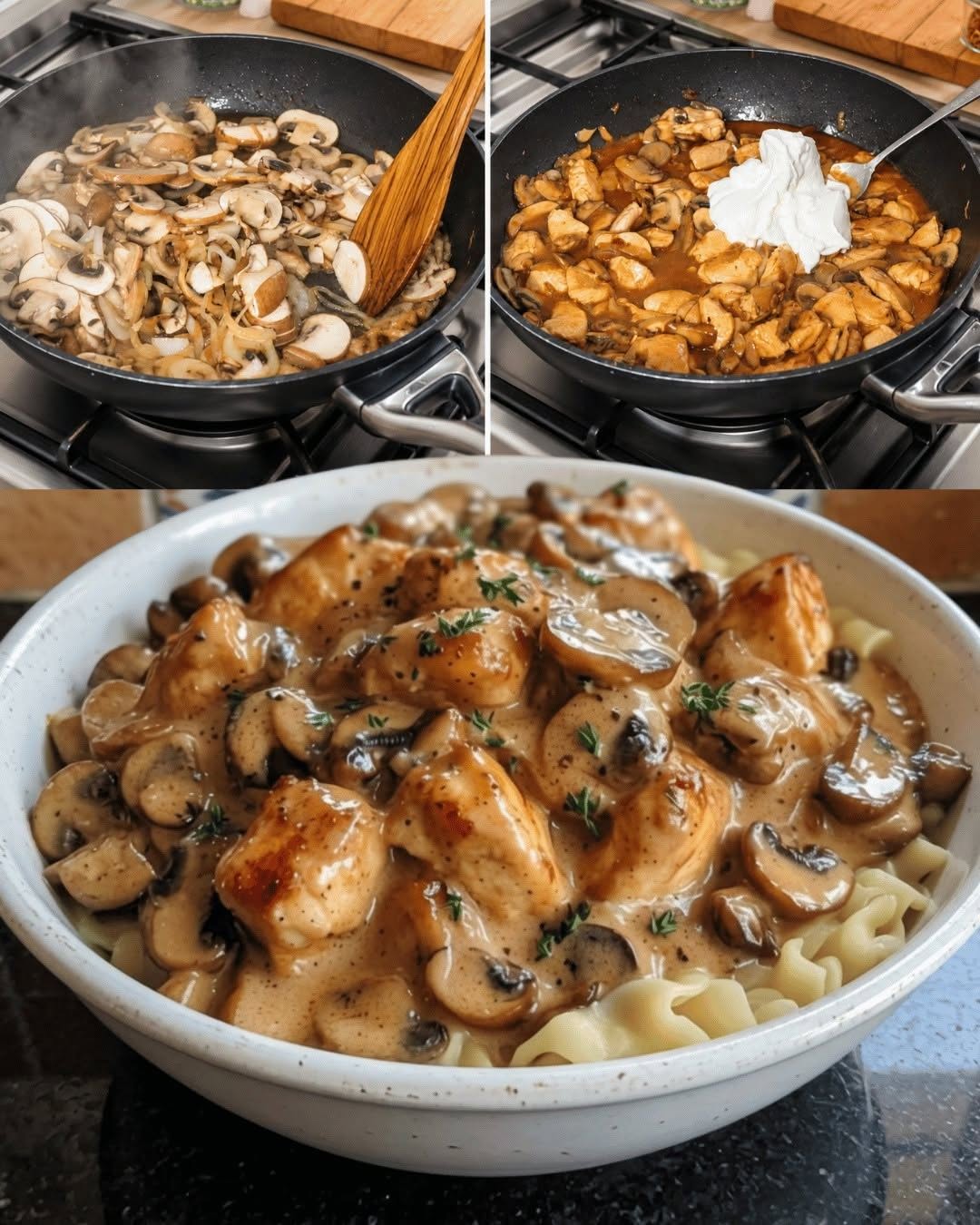 Vištienos Stroganoff su grybais receptas: kreminis ir sotus patiekalas