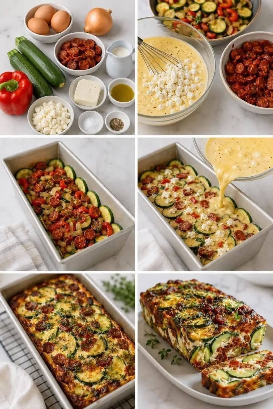 Sūrus gratinas su cukinijomis, chorizo ​​ir fetos sūriu (kepta lazanija)