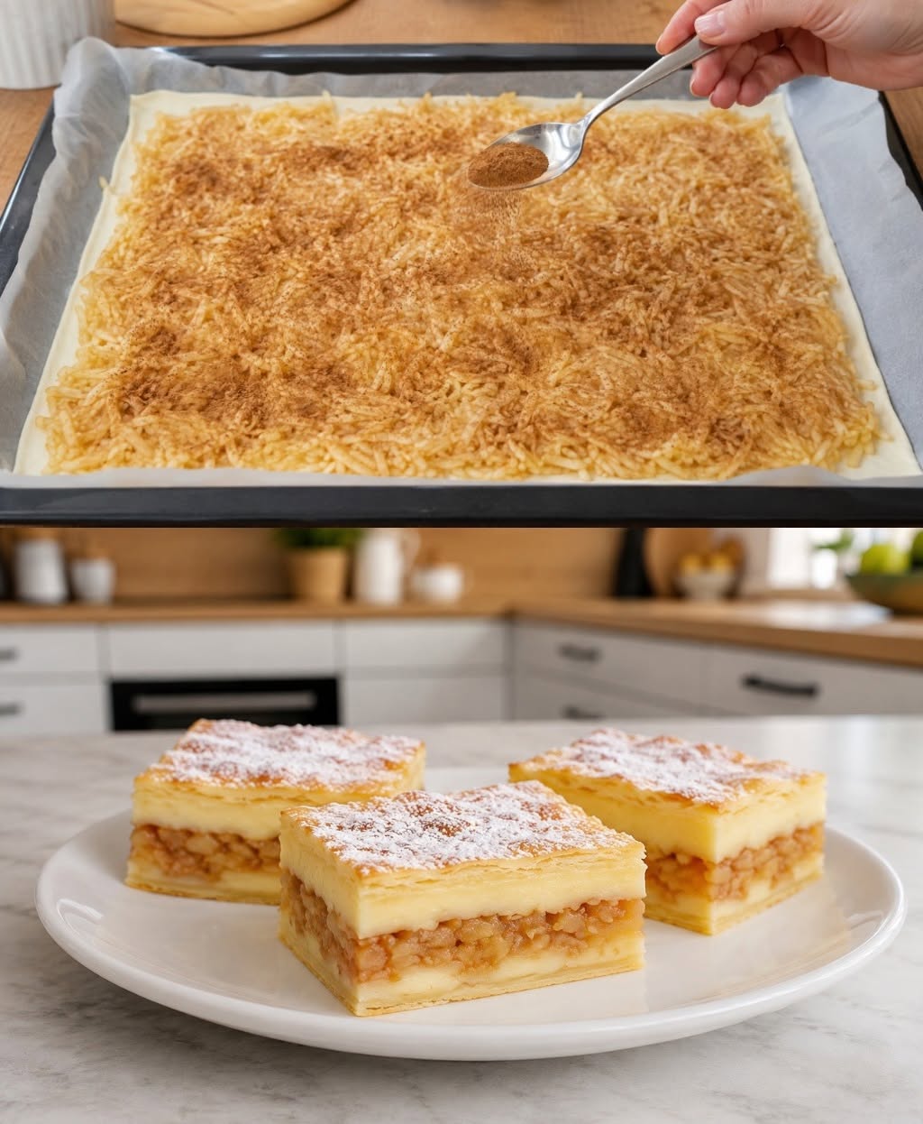 Obuolių pyragas su sluoksniuotos tešlos kremu – minkštas ir sultingas