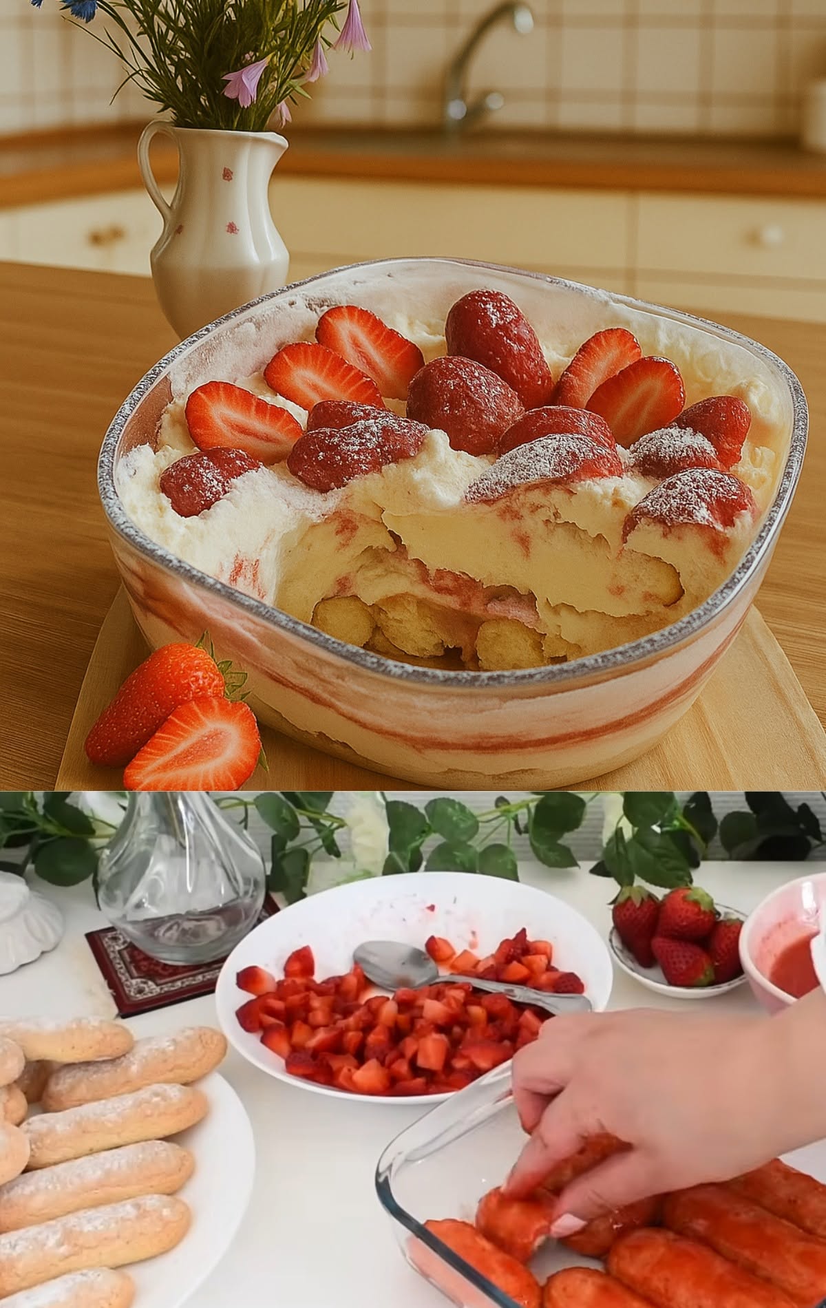 Braškių ir šarlotės tiramisu gabalėlis – gaivus ir elegantiškas receptas