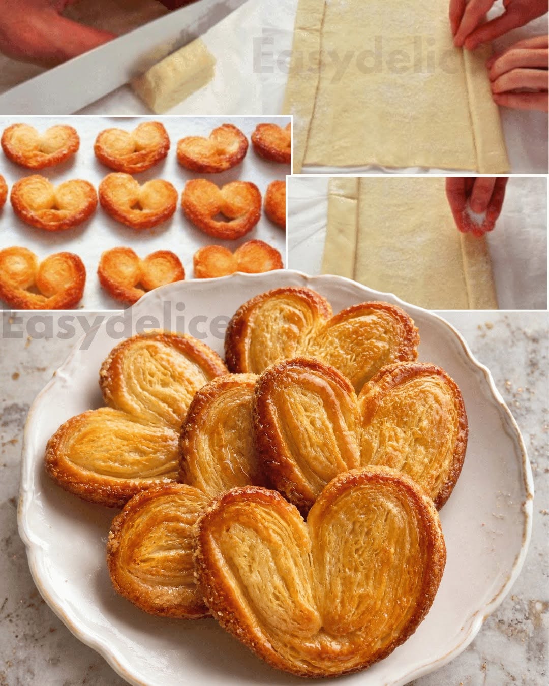Karamelizuotos sluoksniuotos tešlos „Palmiers“ sausainiai – auksiniai, itin traškūs ir lyg kepyklėlėje!